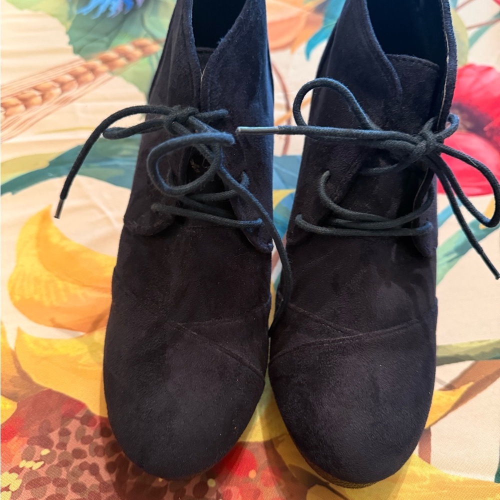 Dreamers Blue Lace Up Wedge Faux Suede Boots